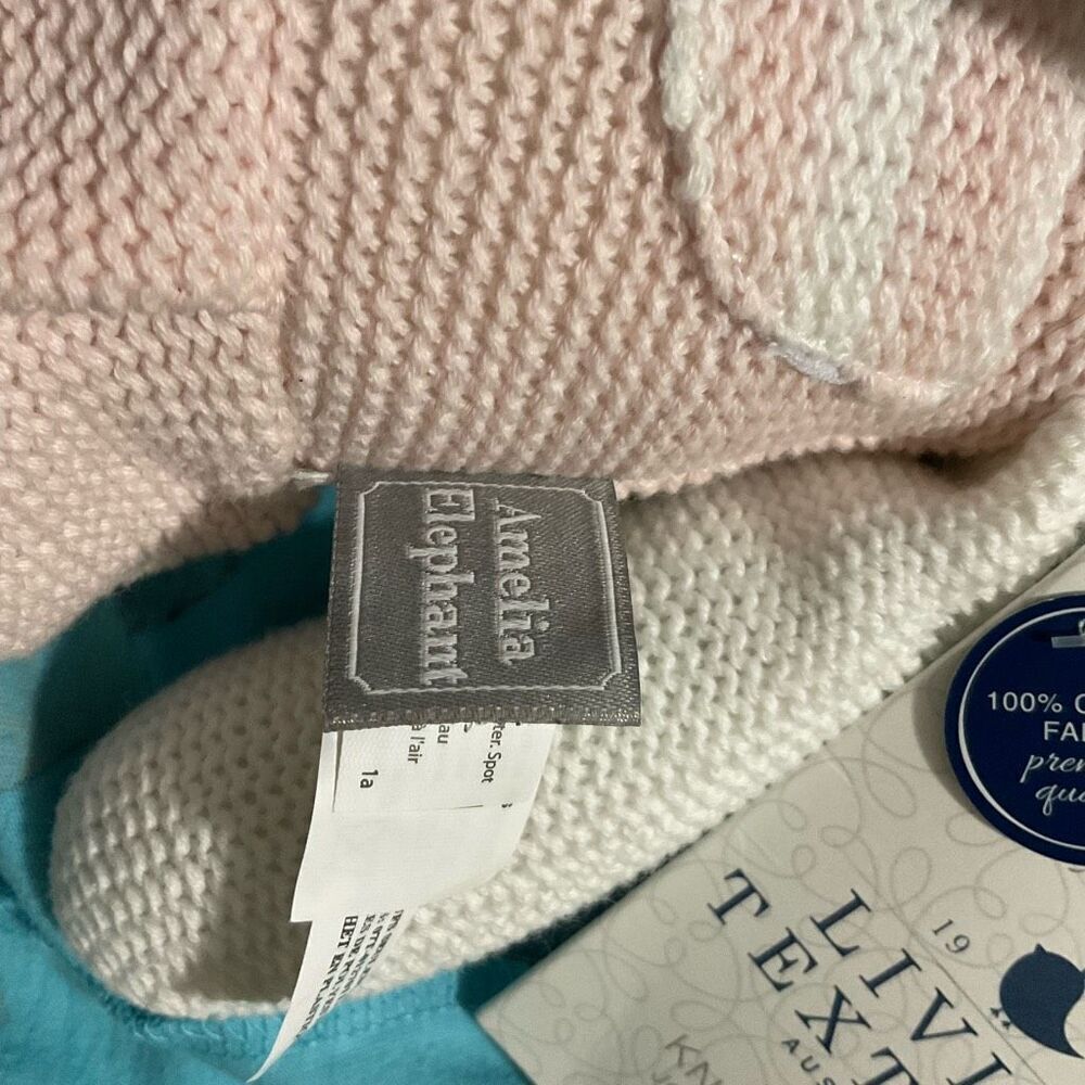 Living Textiles Baby Amelia Elephant PinkWhite Rattle Washable Crochet Knit Toy‎ - Picture 10 of 13